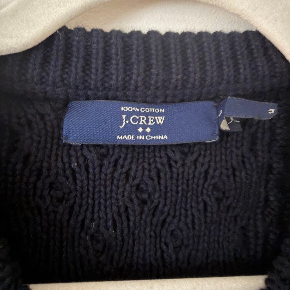 J Crew 100% Cotton Cable Knit Fisherman Style Navy Blue Crewneck Sweater Sz Lg - Picture 3 of 9